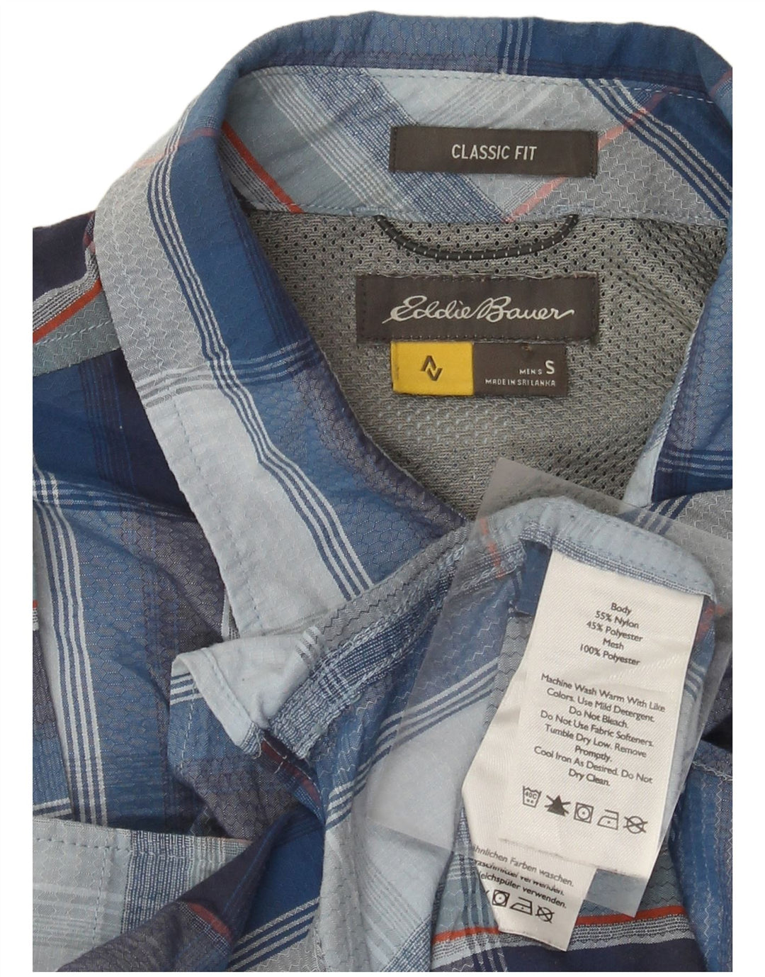 EDDIE BAUER Camicia a maniche corte vestibilità classica da uomo Piccolo nylon a quadri blu