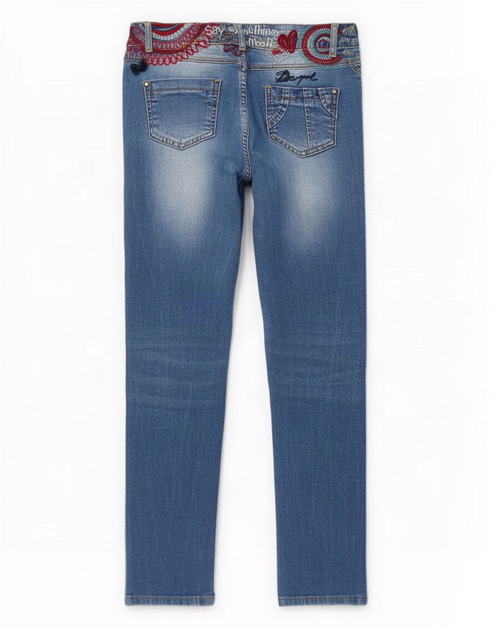 Desigual Donna Graphic Slim Jeans W30 L27 Blu Poliestere