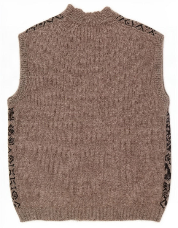 Maglione cardigan senza maniche vintage da donna UK 18 XL Grigio Fair Isle