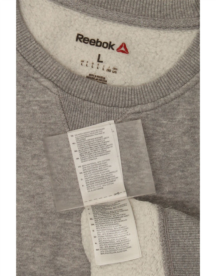 Felpa Reebok da uomo, maglione grande, cotone chiazzato grigio