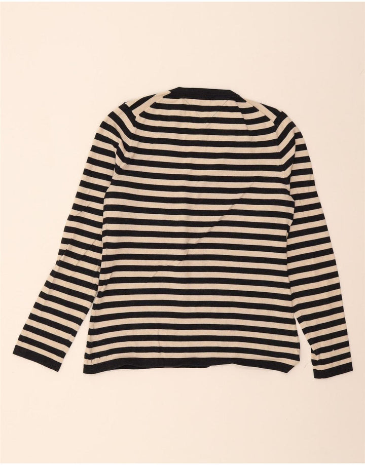 TOMMY HILFIGER Womens V-Neck Jumper Sweater UK 12 Medium Black Striped Vintage Tommy Hilfiger and Second-Hand Tommy Hilfiger from Messina Hembry 