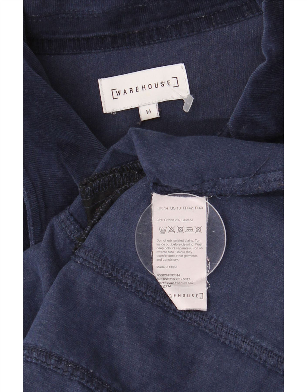 Cappotto da donna in velluto a coste Warehouse UK 14 grande cotone blu navy