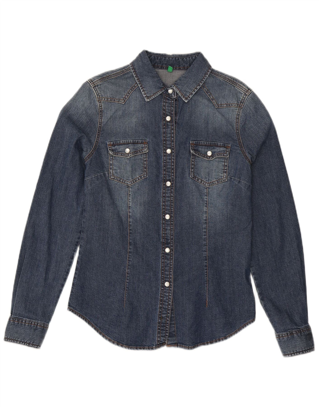 Camicia in denim grafico da donna Benetton UK 12 Cotone blu medio