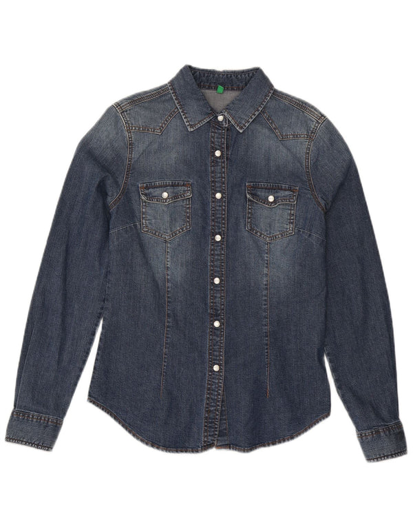 Camicia in denim grafico da donna Benetton UK 12 Cotone blu medio