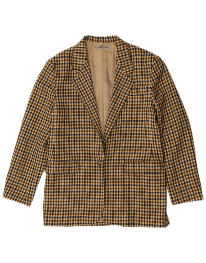 ALBA FORNARI Giacca blazer lunga da donna UK 14 a quadretti beige medio