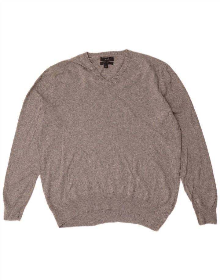 Maglione da uomo con scollo a V Marks & Spencer XL in cotone grigio