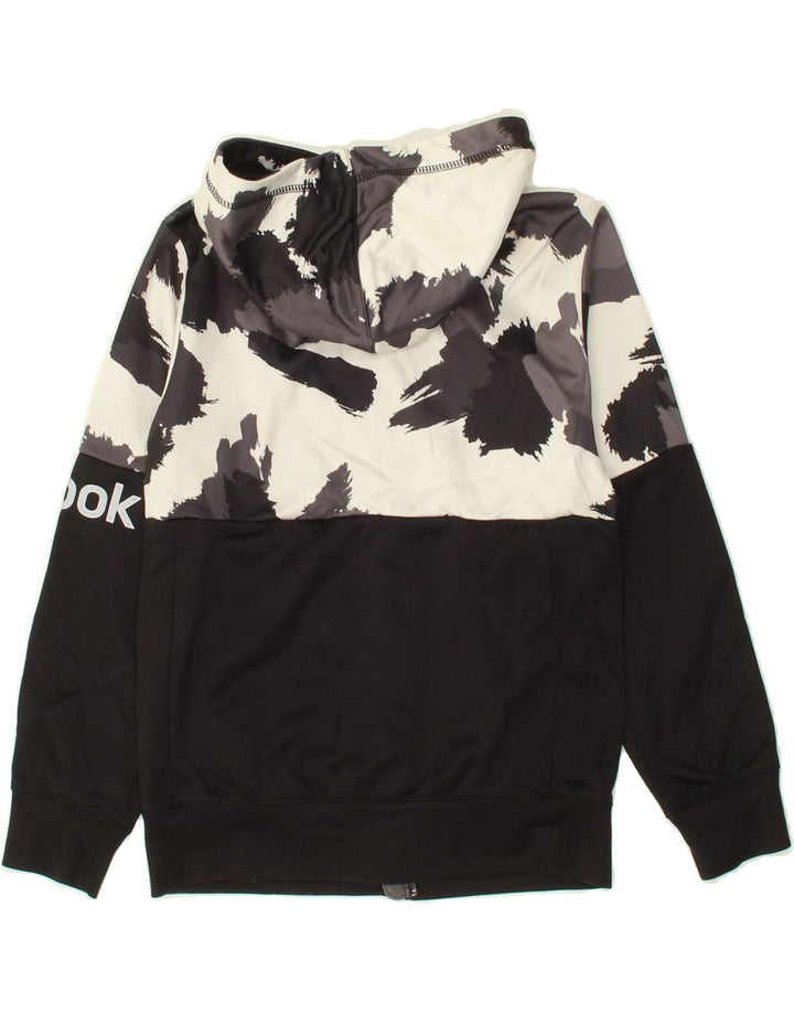 REEBOK Boys Graphic Zip Hoodie Sweater 8-9 Years Medium Black Colourblock Vintage Reebok and Second-Hand Reebok from Messina Hembry 