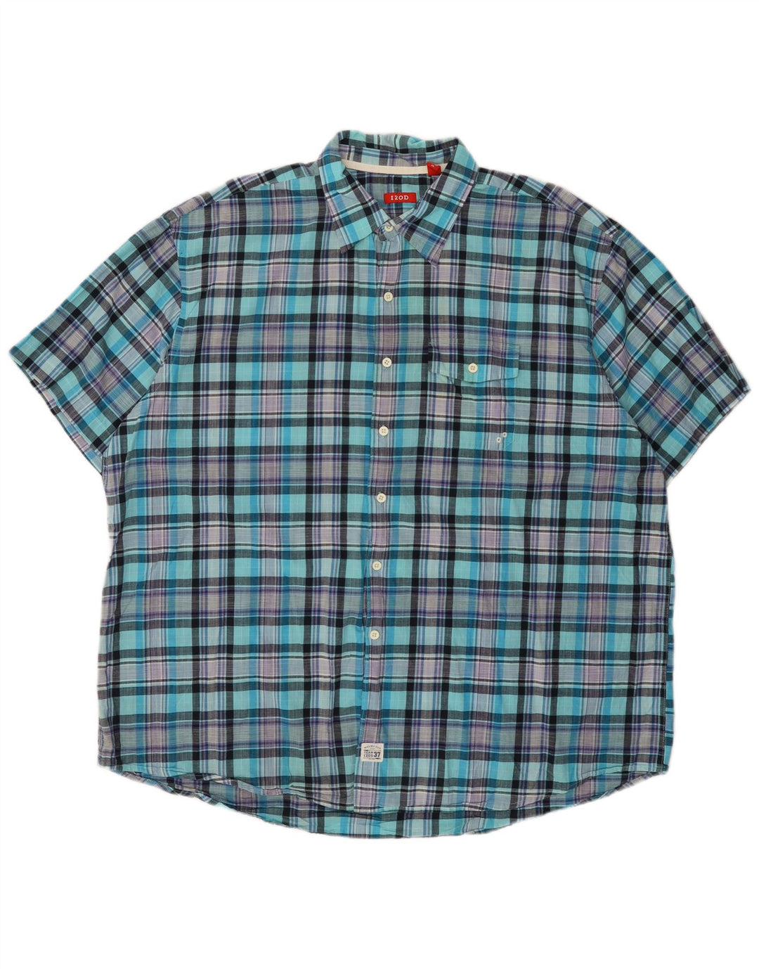 Camicia a maniche corte da uomo Izod XL in cotone a quadri turchese