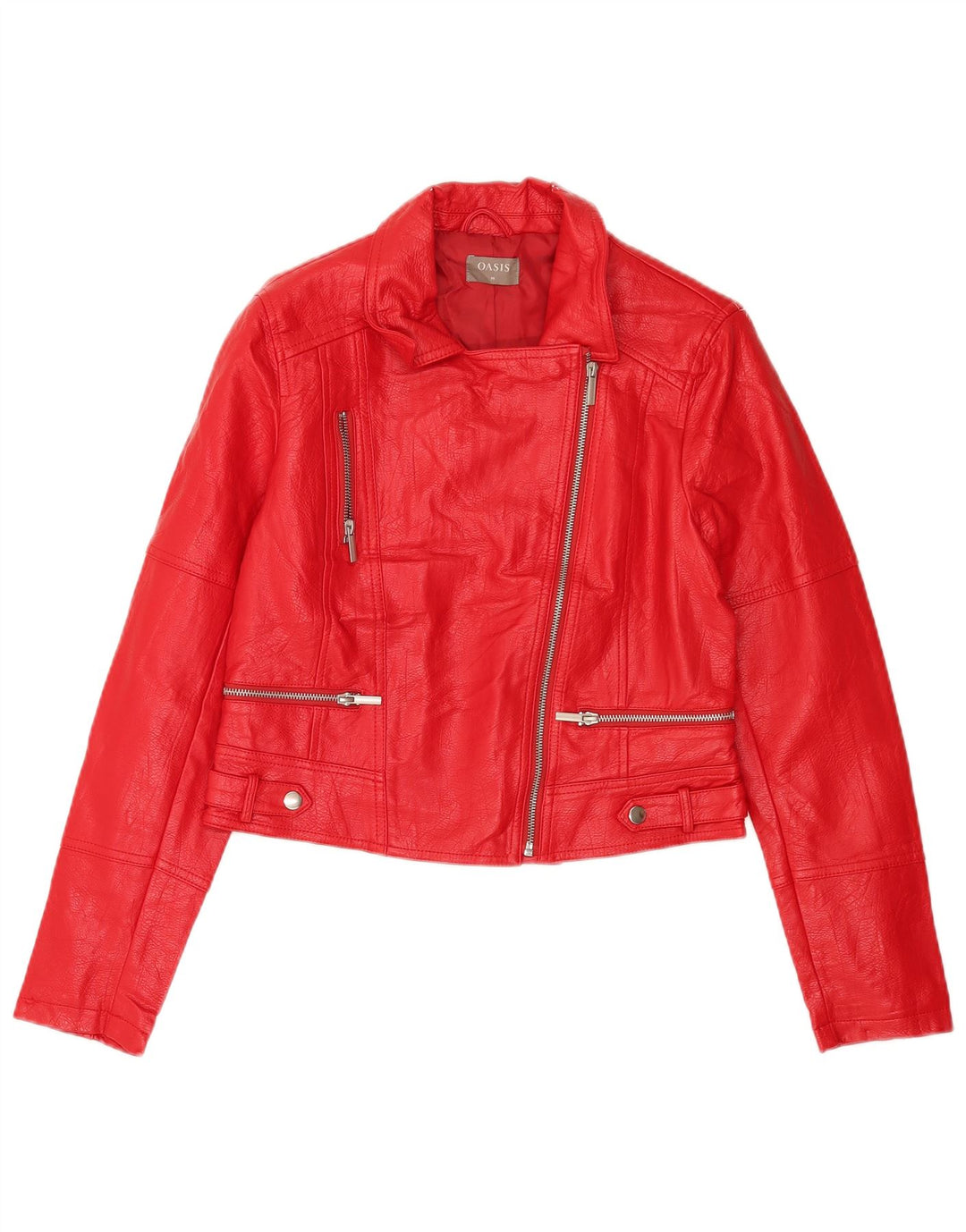 Giacca da motociclista in ecopelle corta da donna Oasis UK 12 poliuretano rosso medio