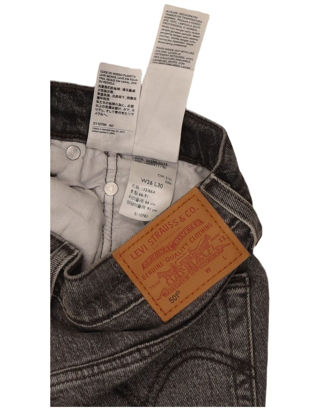 Jeans dritti Levi's 501 da donna W26 L30 cotone grigio