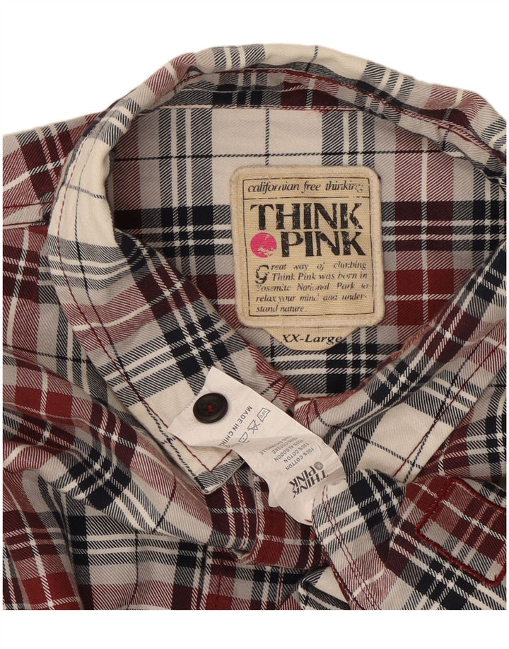 THINK PINK Camicia in flanella da uomo 2XL Cotone a quadri rossi