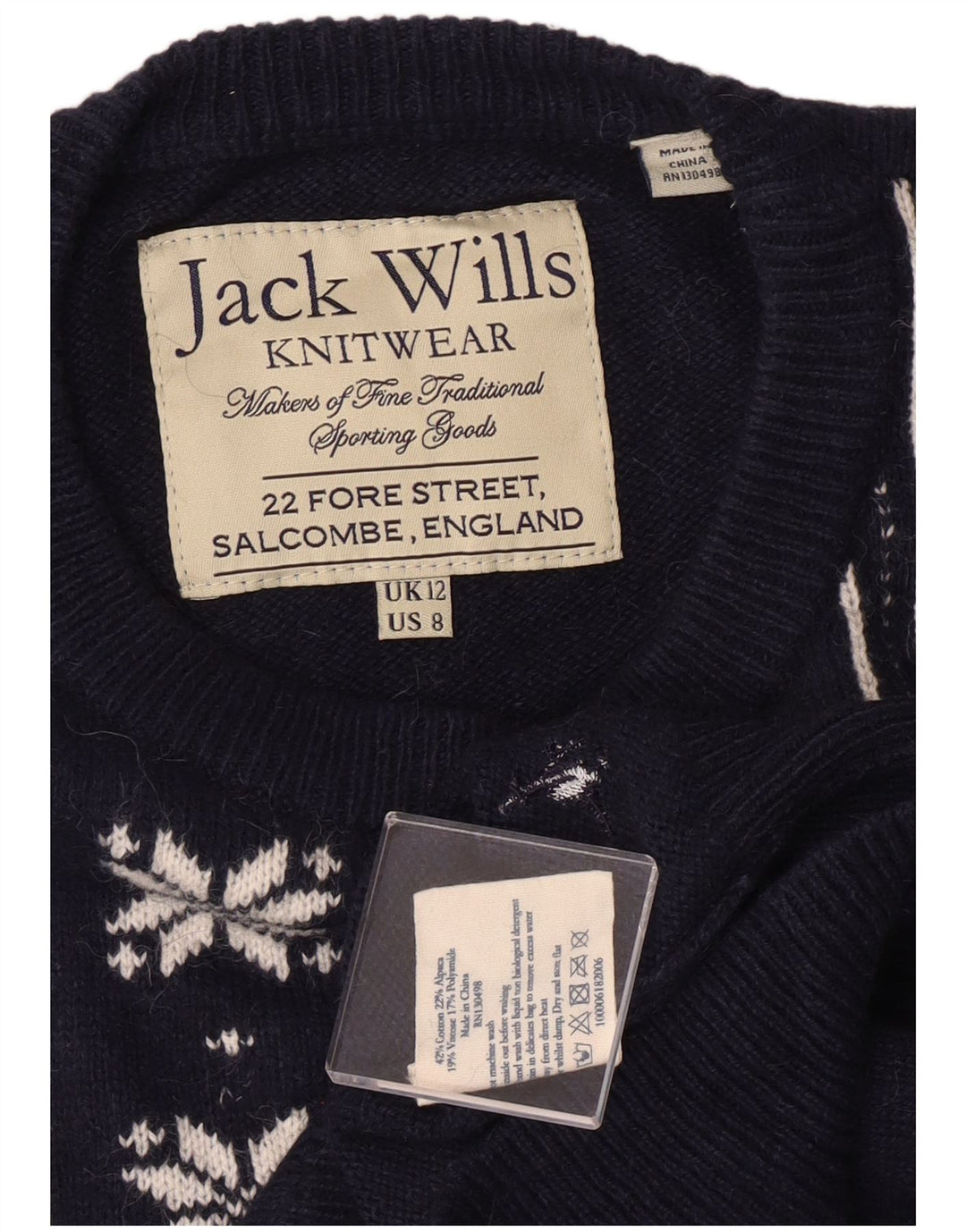 JACK WILLS Maglione maglione girocollo da donna UK 12 Medio Blu navy