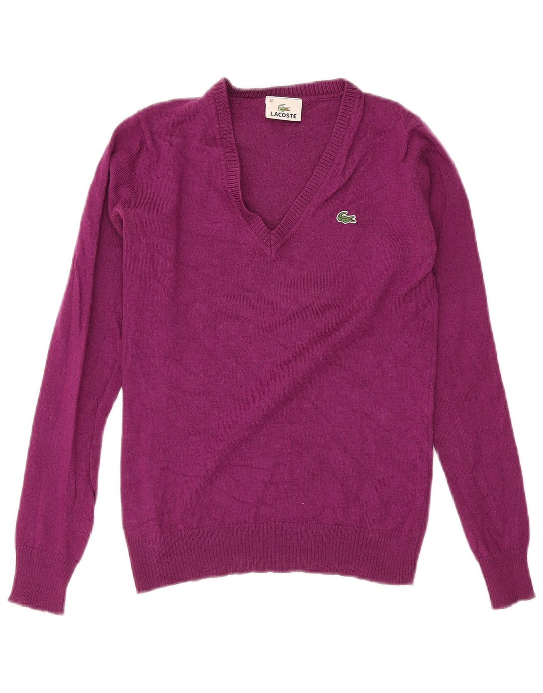 Maglione da donna con scollo a V Lacoste taglia 36 piccolo in lana viola