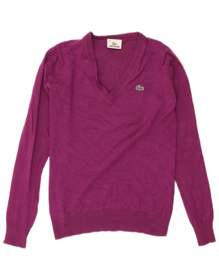 Maglione da donna con scollo a V Lacoste taglia 36 piccolo in lana viola