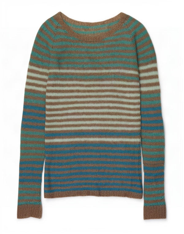Maglione maglione vintage da donna con scollo a barca vestibilità ampia UK 8 piccolo a righe verdi