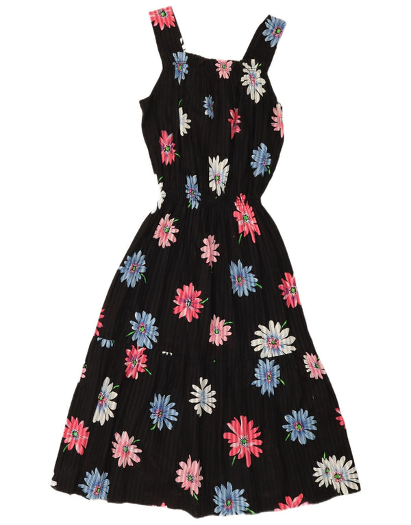 Prendisole vintage da donna UK 12 medio nero floreale