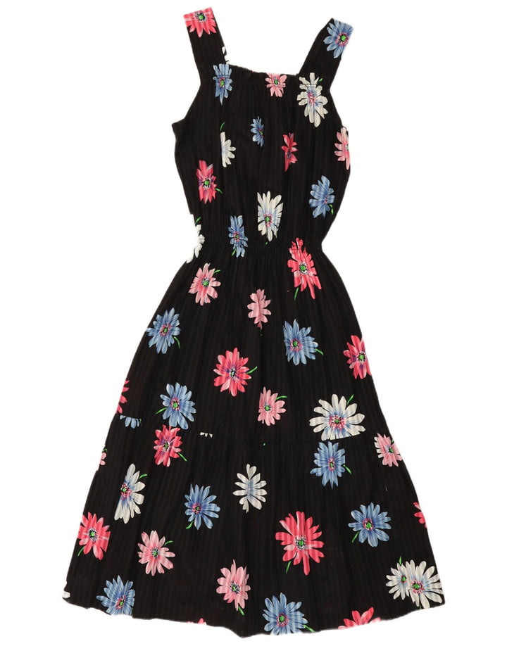 Prendisole vintage da donna UK 12 medio nero floreale