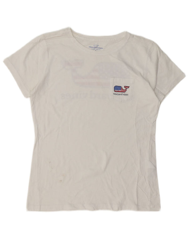 VINEYARD VINES T-shirt grafica da donna Top UK 10 piccola in cotone bianco