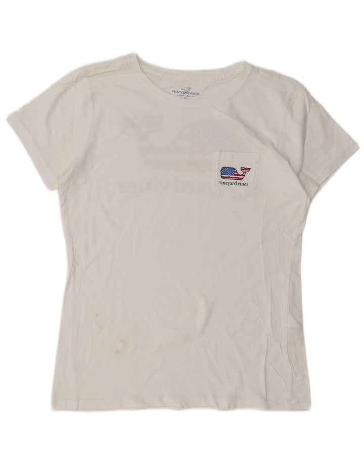 VINEYARD VINES T-shirt grafica da donna Top UK 10 piccola in cotone bianco