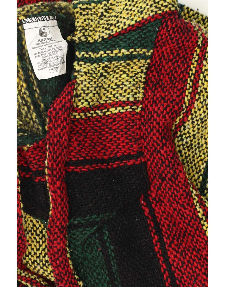 Maglione vintage da uomo messicano con cappuccio a righe multicolori