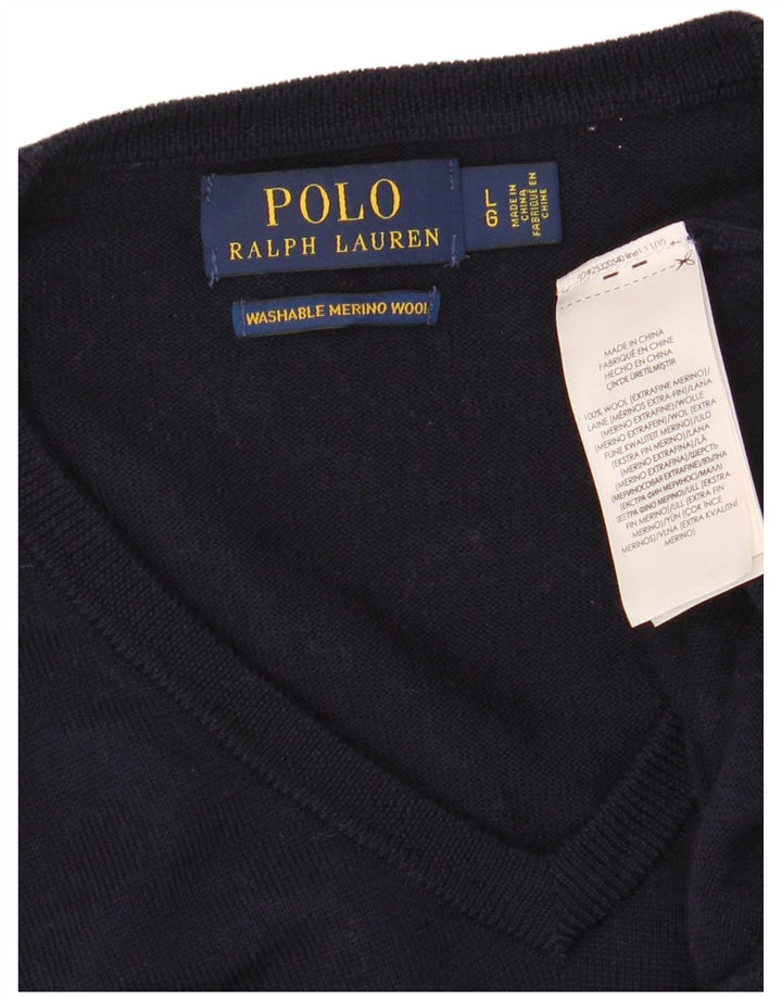 Polo Ralph Lauren Maglione da uomo con scollo a V, grande lana merino blu navy