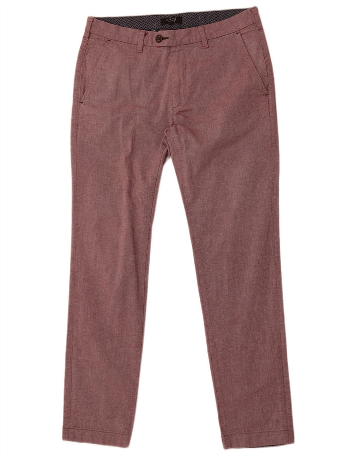 Pantaloni da abito dritti da uomo Ted Baker W32 L31 Maroon Cotton