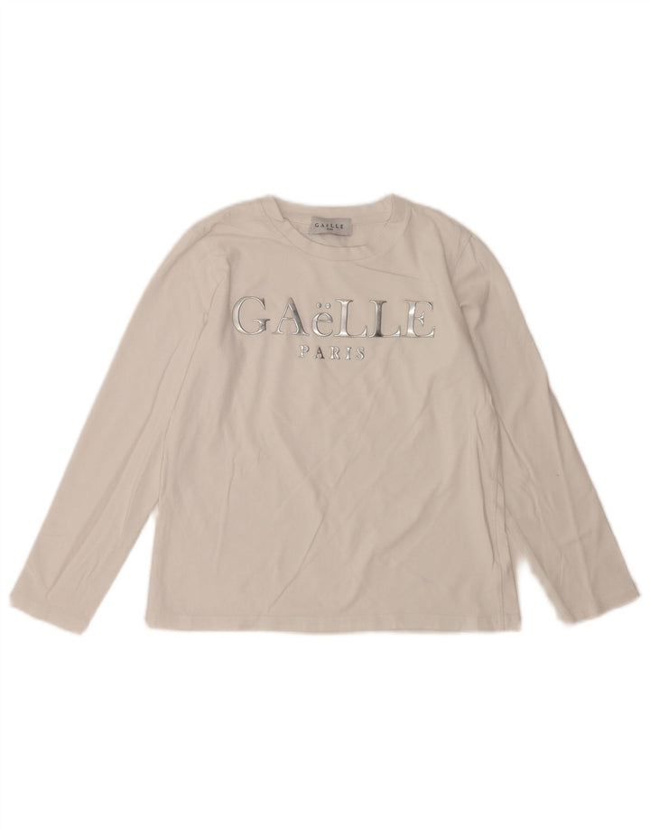 Top grafico da donna Gaelle manica lunga UK 6 XS Bianco