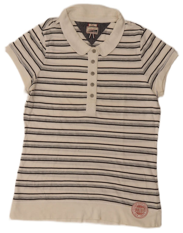 Polo a maniche corte da donna Tommy Hilfiger UK 14 Large Off White Striped