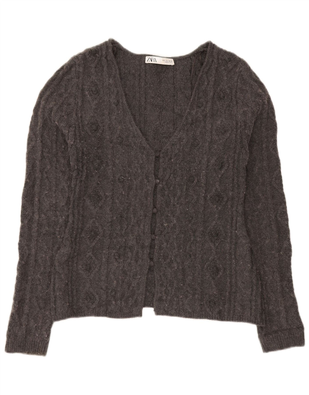 Maglione cardigan da donna Zara UK 14 grande acrilico grigio