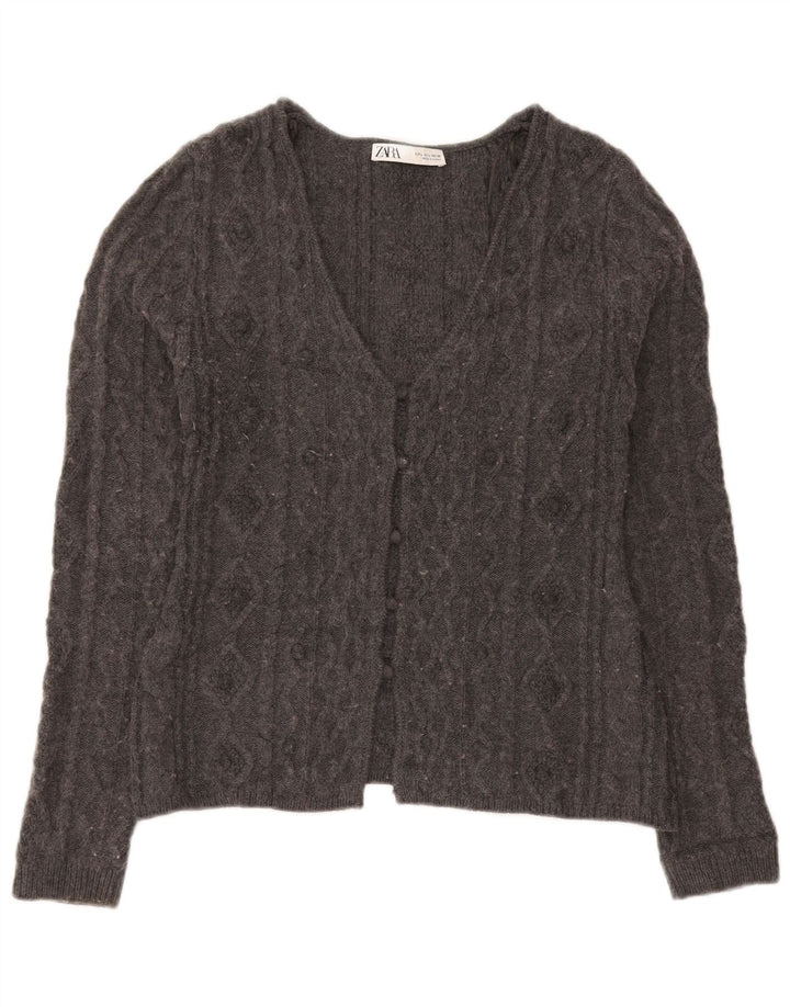 Maglione cardigan da donna Zara UK 14 grande acrilico grigio