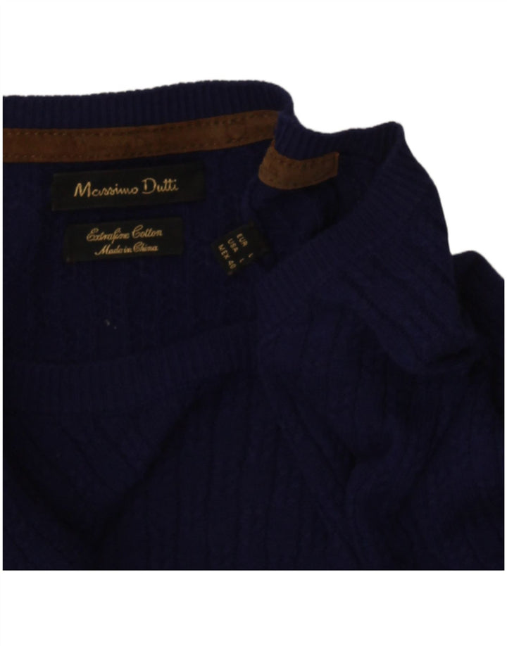 Maglione maglione girocollo da uomo Massimo Dutti grande cotone blu