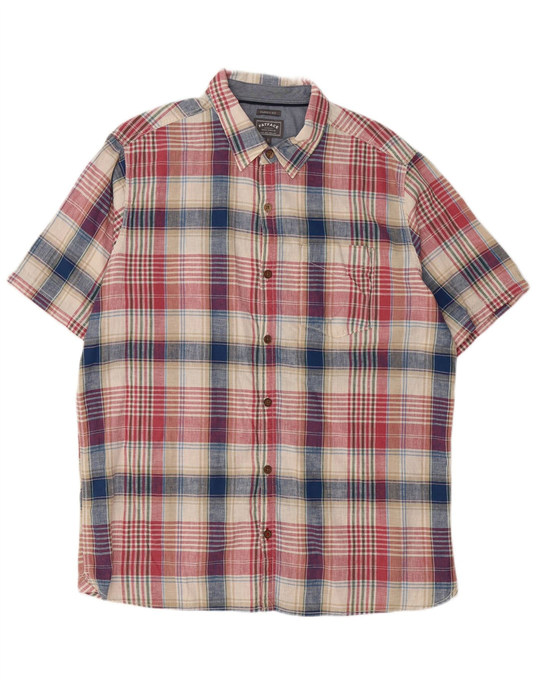 Fat Face Camicia da uomo a maniche corte dal taglio classico, grande motivo a quadri multicolore