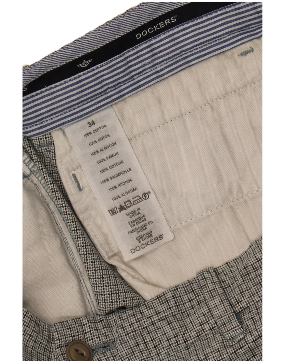 DOCKERS Mens Chino Shorts W34 Large Grey Houndstooth Cotton