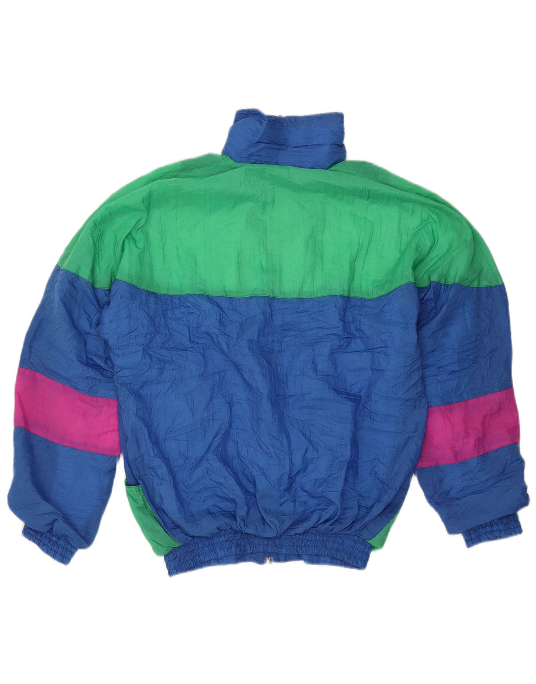 Giacca da ginnastica vintage da uomo piccola in poliuretano color block blu retrò