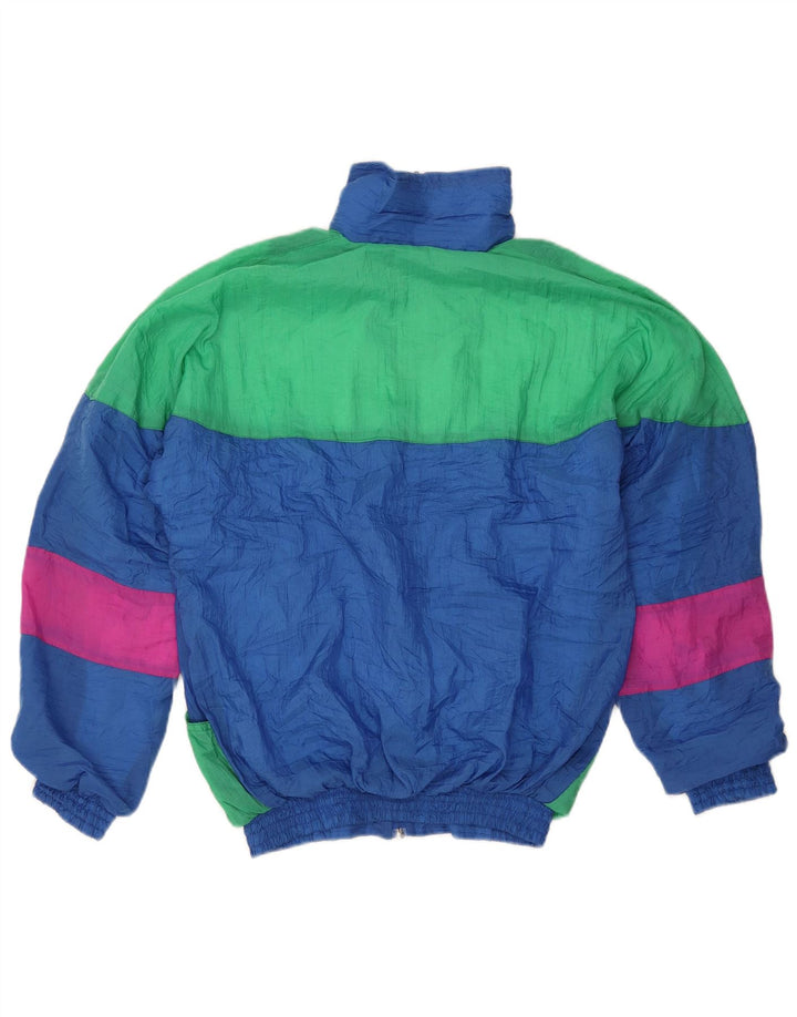 Giacca da ginnastica vintage da uomo piccola in poliuretano color block blu retrò