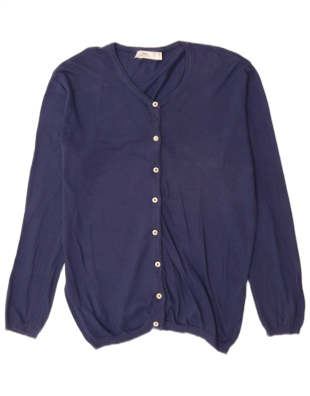 Maglione cardigan da donna Zara UK 14 cotone blu navy medio