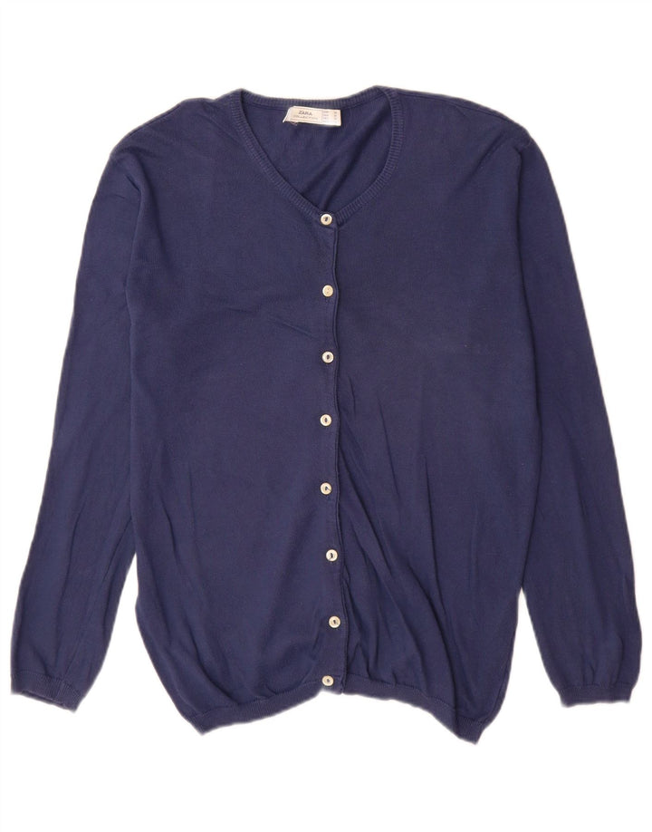 Maglione cardigan da donna Zara UK 14 cotone blu navy medio