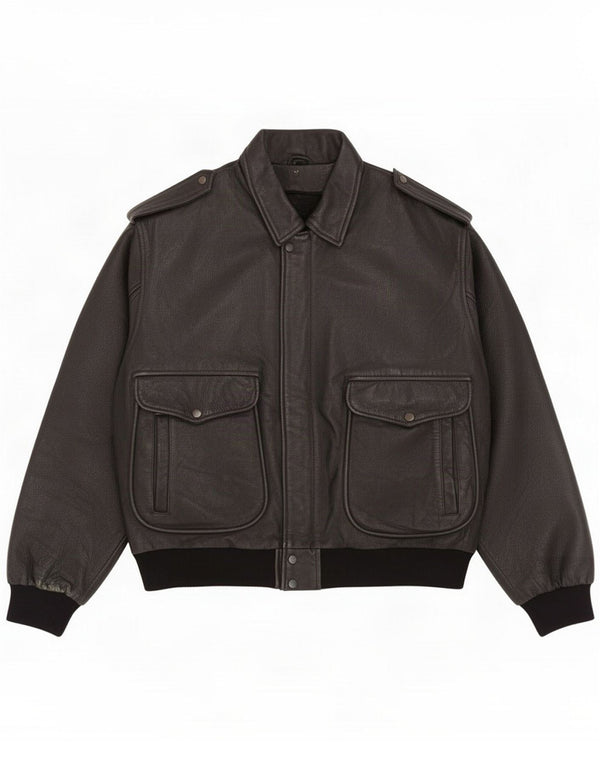 Giacca da aviatore da volo in pelle da uomo vintage UK 42 XL Nera