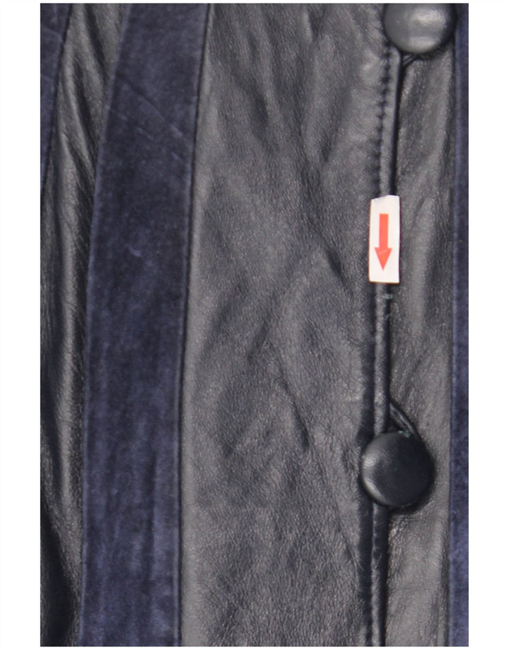 Cappotto in pelle vintage da donna UK 14 medio a righe blu navy
