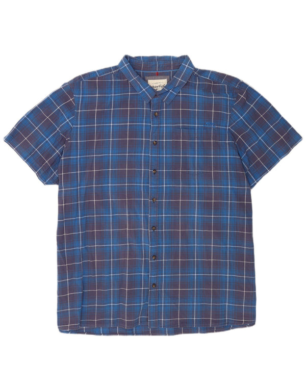 Camicia a maniche corte da uomo Weird Fish 5XL in cotone a quadri blu