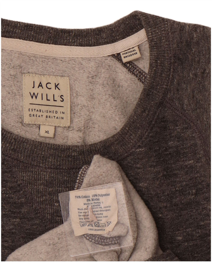 JACK WILLS Maglione girocollo con grafica da uomo XL in cotone chiazzato grigio