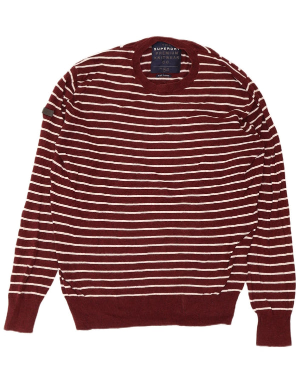 Maglione maglione girocollo da uomo SUPERDRY XL in cotone a righe marrone