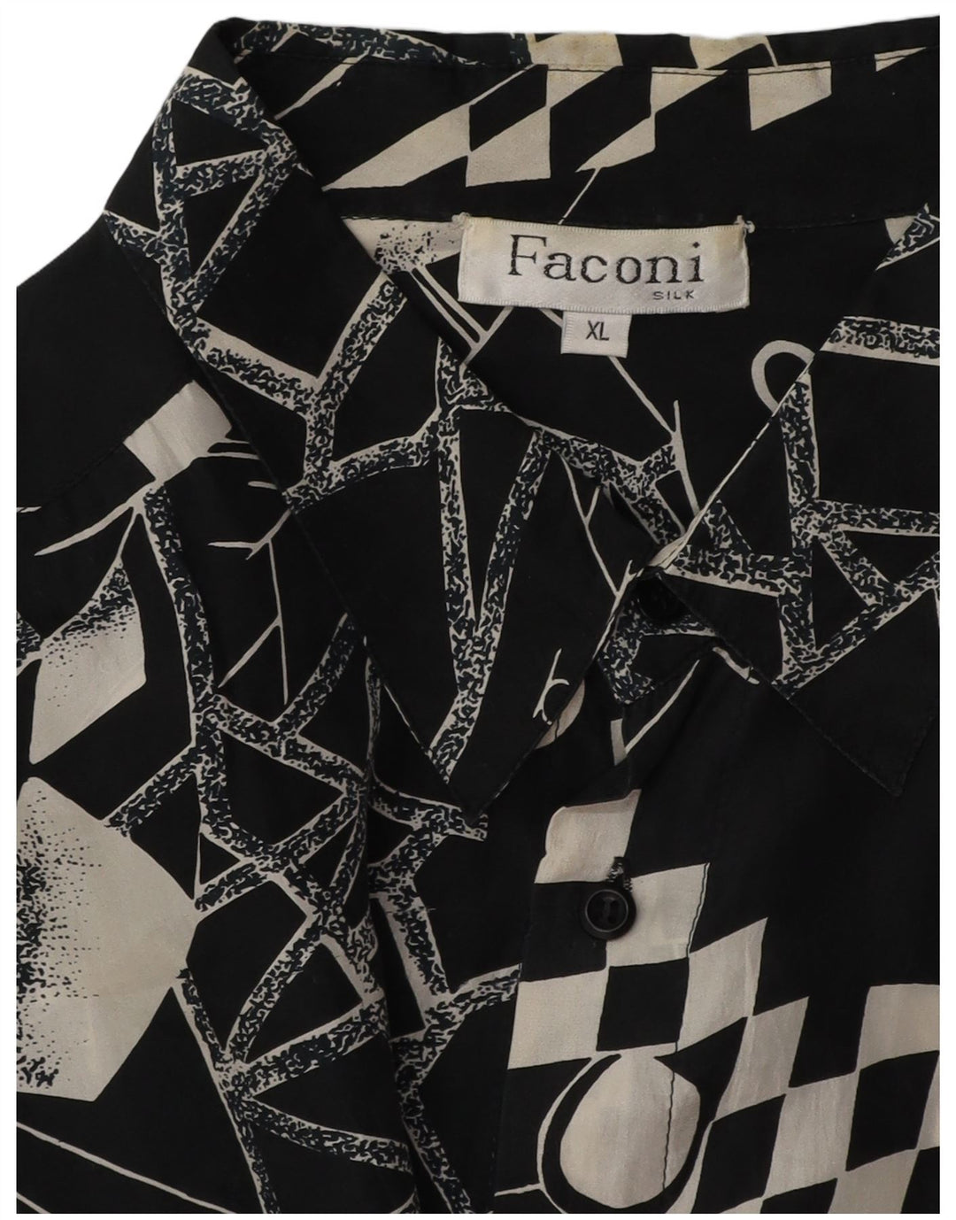 Camicia da uomo VINTAGE XL in seta geometrica nera