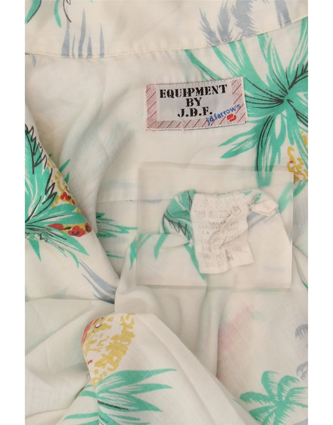 Camicia vintage da uomo a maniche corte hawaiana in poliestere bianco medio