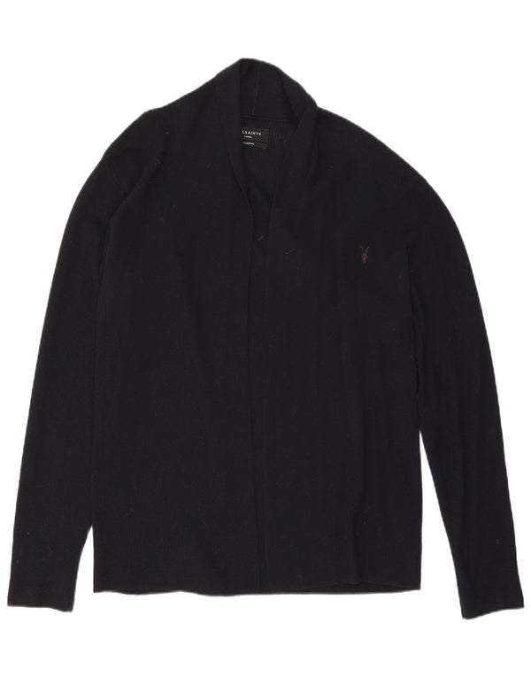 Maglione cardigan aperto da donna di All Saints UK 16 grande lana merino blu navy