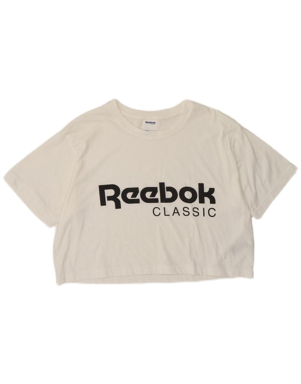 T-shirt grafica Reebok da donna Classic Crop Graphic UK 8/10 Small Bianca