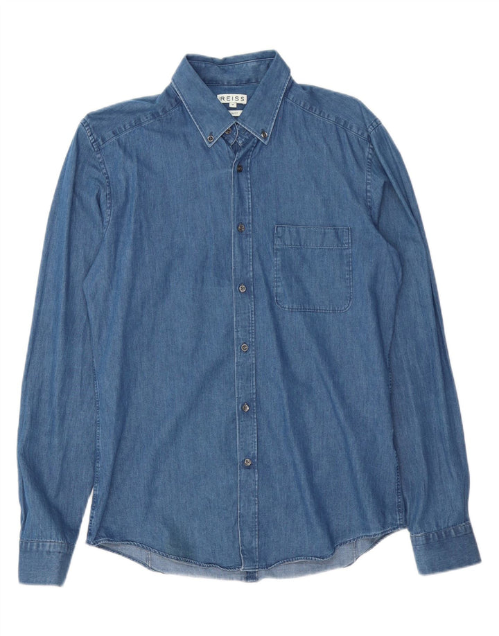 REISS Camicia in denim slim fit da uomo in cotone blu medio