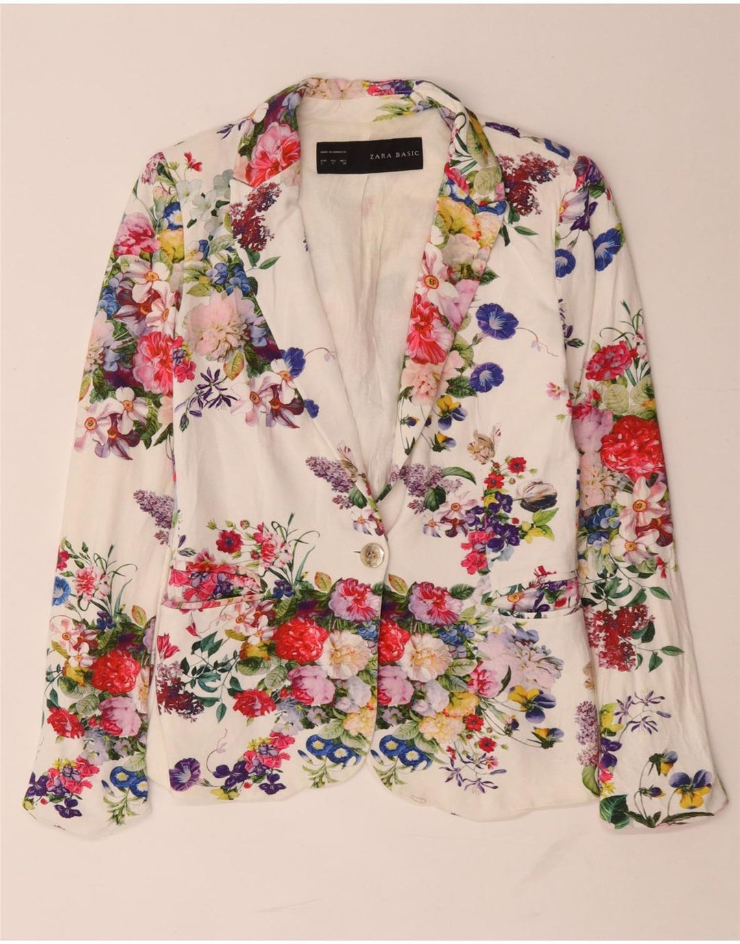Giacca blazer a 1 bottone da donna Zara UK 10 piccola viscosa floreale bianca