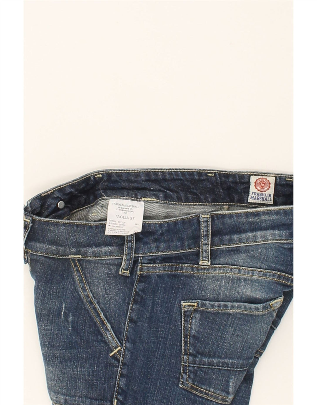 FRANKLIN MARSHALL Womens Distressed Denim Shorts W27 Small Blue Cotton Vintage Franklin Marshall and Second-Hand Franklin Marshall from Messina Hembry 