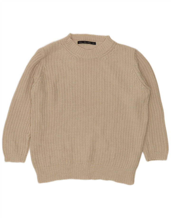 Maglione maglione collo alto da donna Zara UK 16 grande acrilico beige